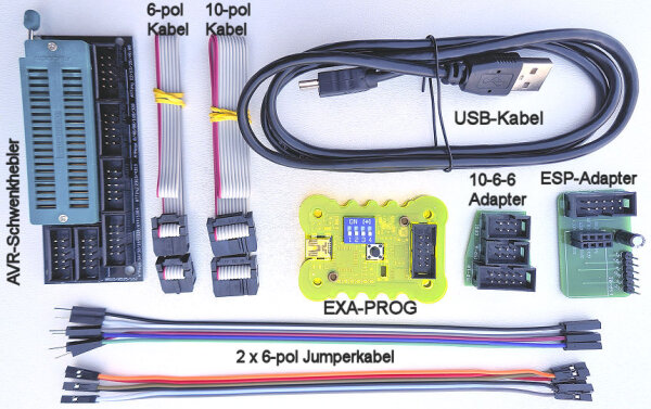EXA-PROG Sparpaket, inkl. Adapter, AVR-Schwenkhebler, Kabel