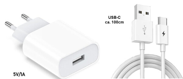 Mit USB-C-Datenkabel und Netzteil